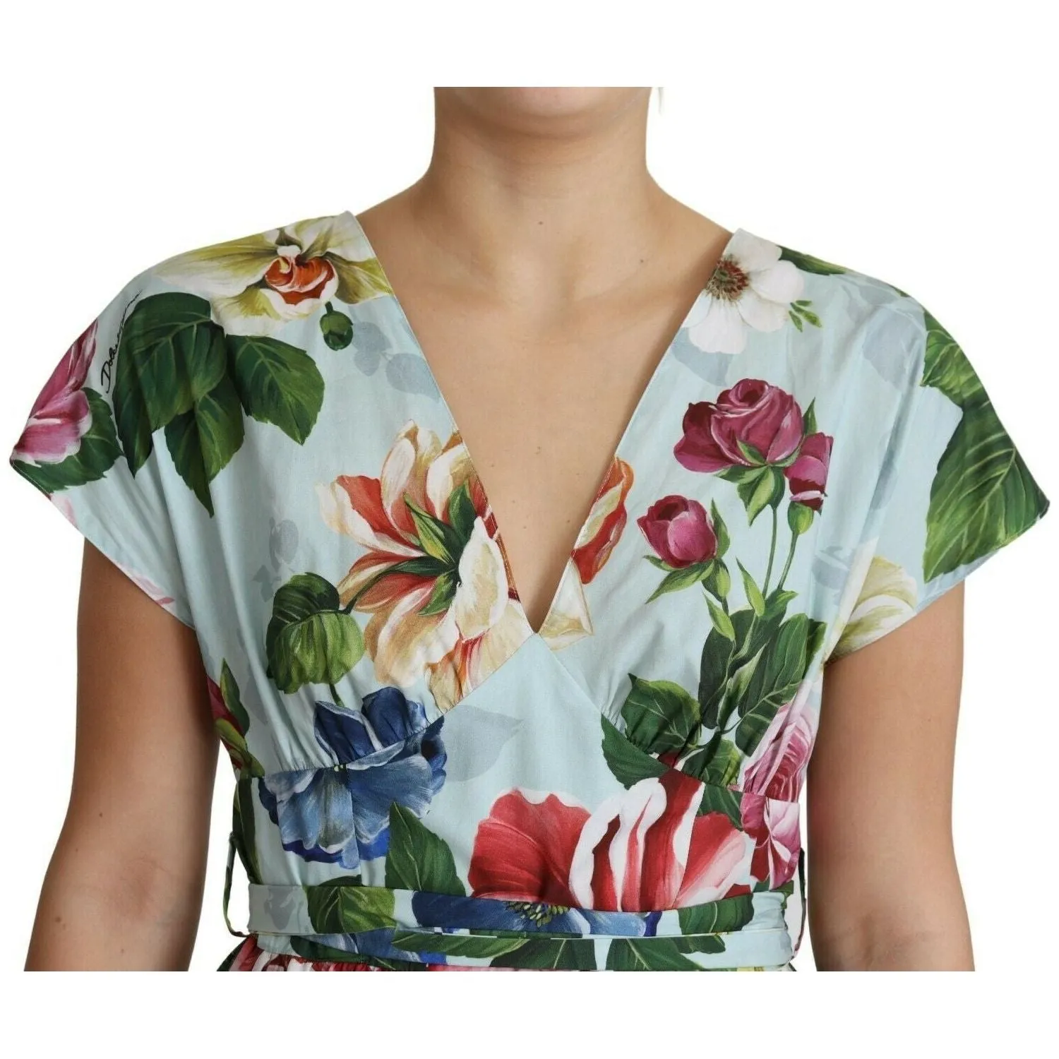 Dolce & Gabbana Floral Elegance V-Neck Cotton Dress