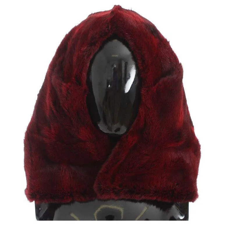 Dolce & Gabbana Luxurious Bordeaux Fur Hooded Scarf Wrap