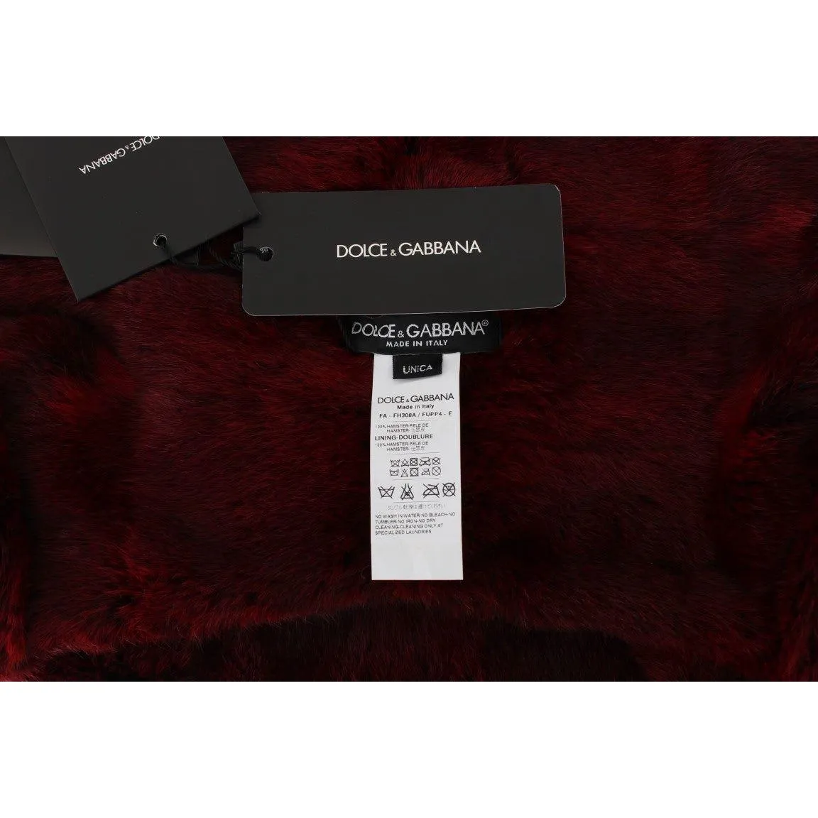 Dolce & Gabbana Luxurious Bordeaux Fur Hooded Scarf Wrap