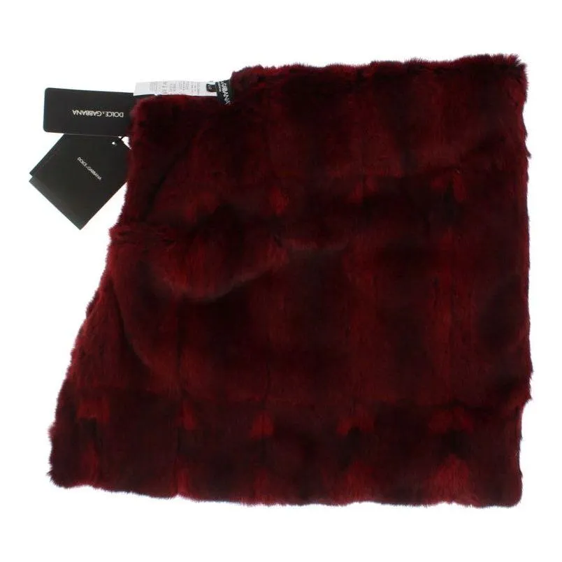 Dolce & Gabbana Luxurious Bordeaux Fur Hooded Scarf Wrap