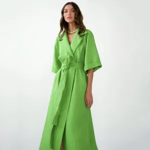 European Summer New Fashion Casual Women's Solid Color Slit Design A- Line Skirt Tailored Collar Dress