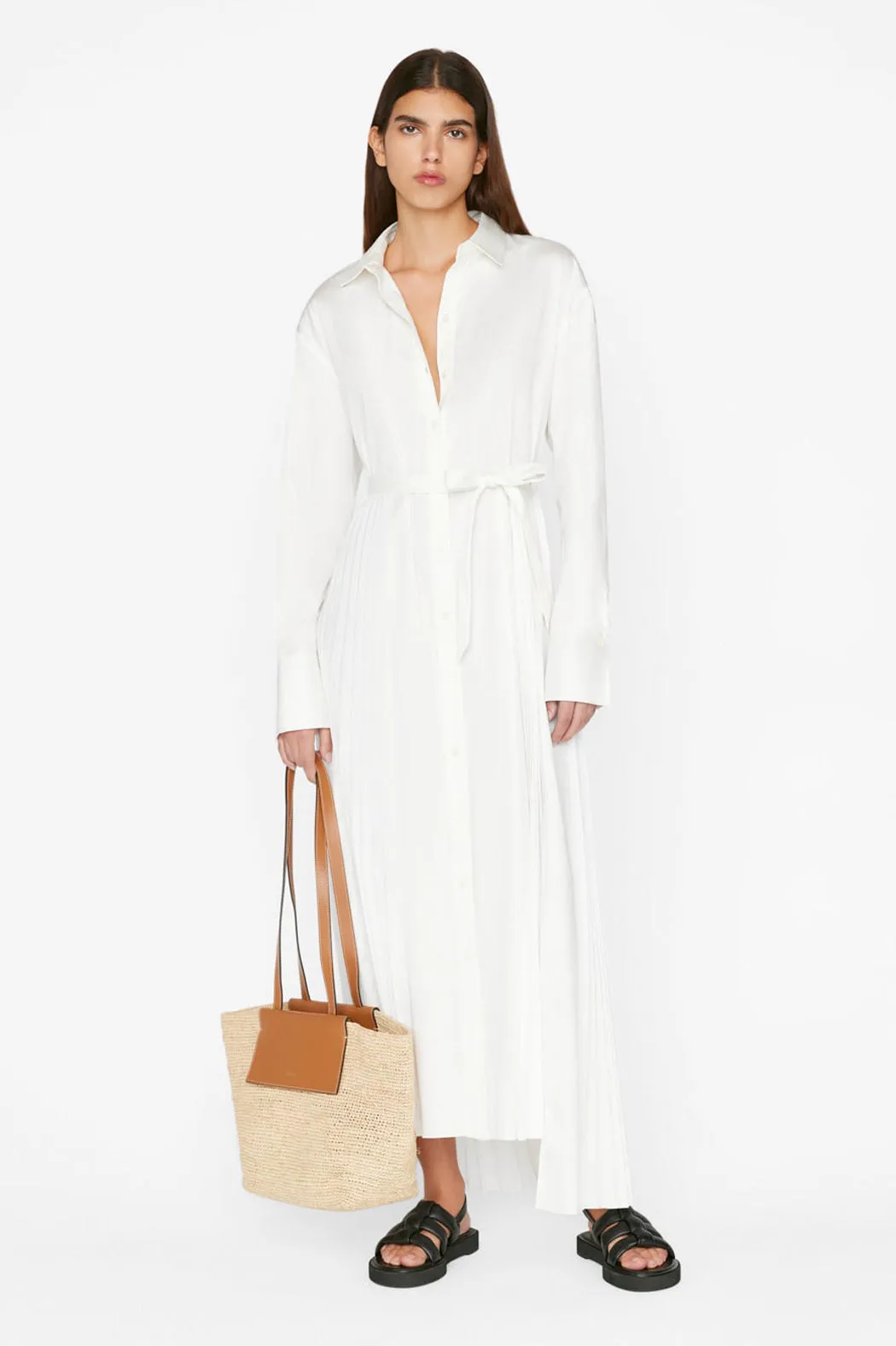 Frame - Pleated Inset Maxi Dress in Blanc