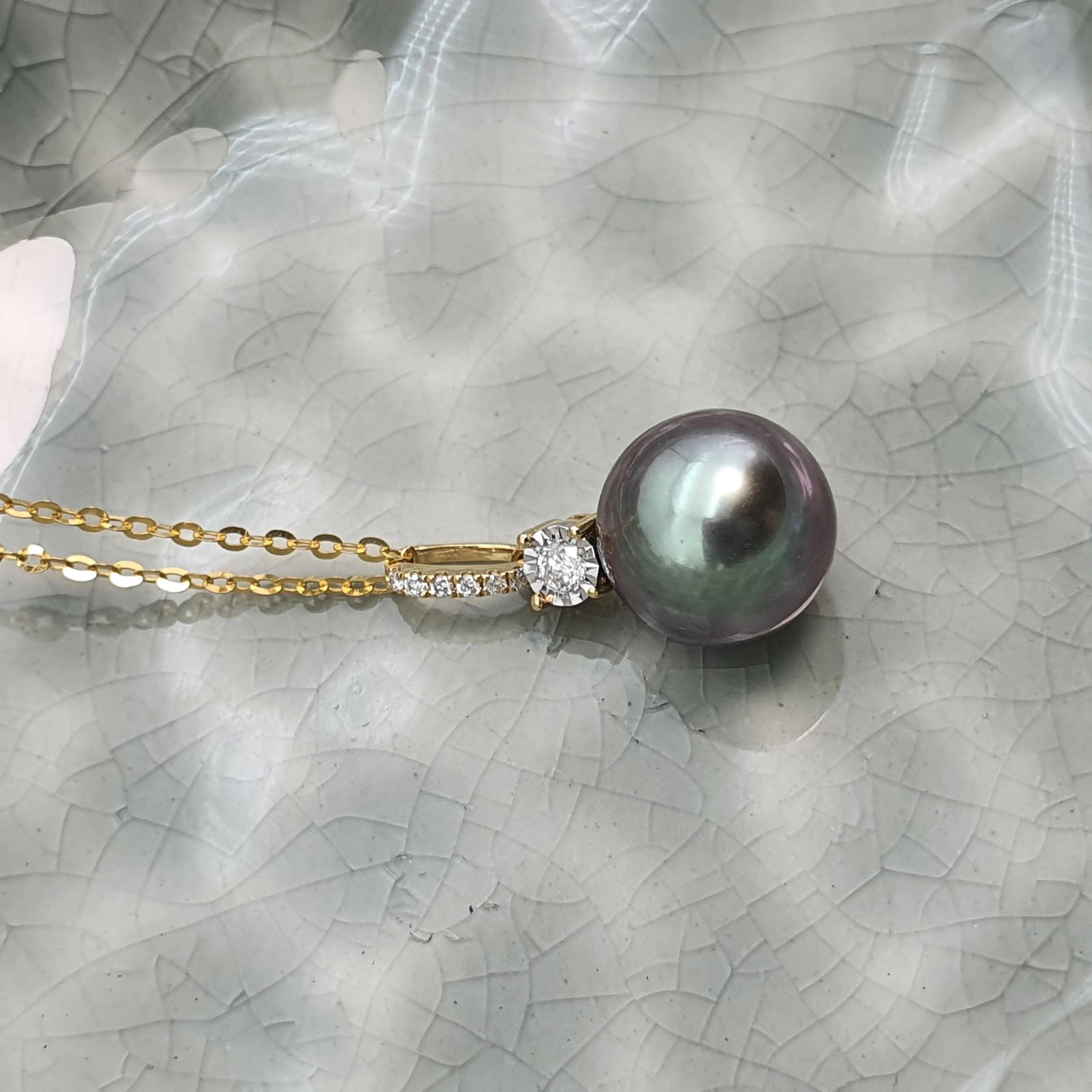 French Tahitian Saltwater Pearl Jewellery Set, 18k Yellow Gold