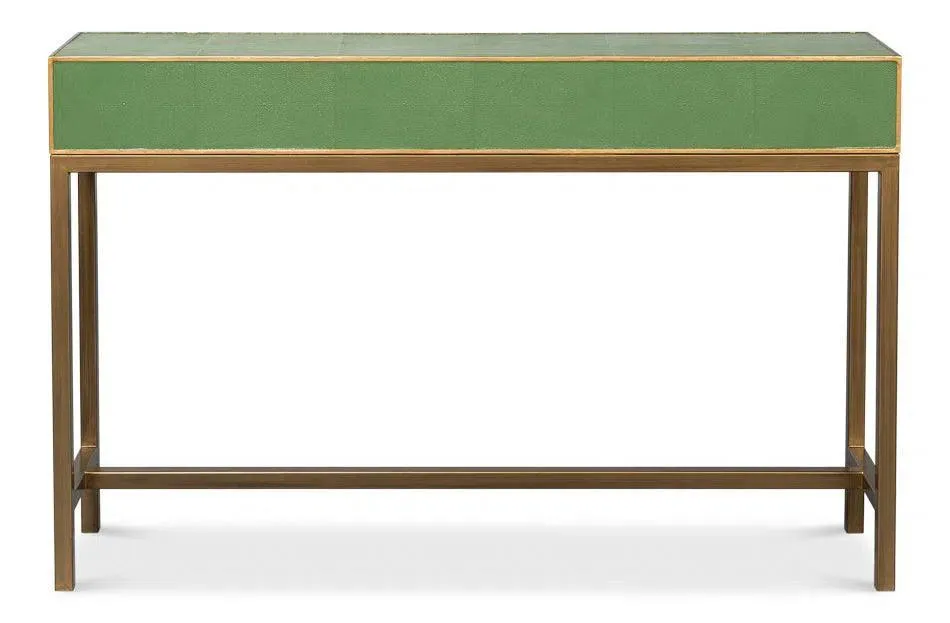 Gideon Wood and Shagreen Leather Green Rectangular Console Table