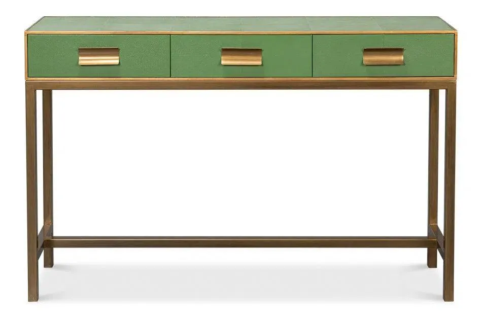 Gideon Wood and Shagreen Leather Green Rectangular Console Table