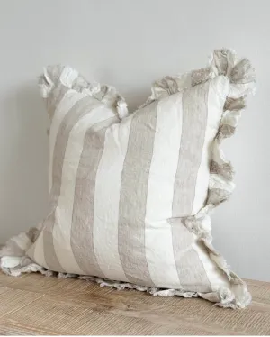 Hallie Beige And White Wide Stripe Luxury Cotton Blend Cushion Cover - 45cm x 45cm