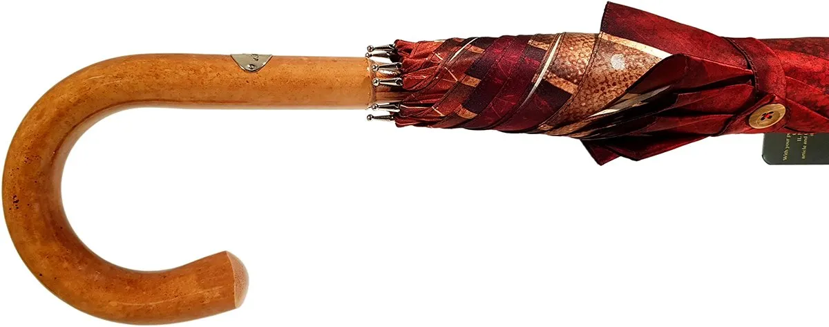 Handcrafted Umbrella - Striped Red And Cream - Shaded Colors - Malacca Wood-Handle