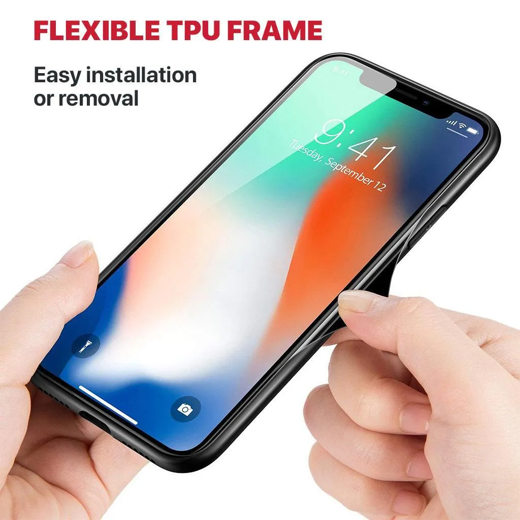 iPhone XR Slim TPU Fashion Case with 9H Tempered Glass Back