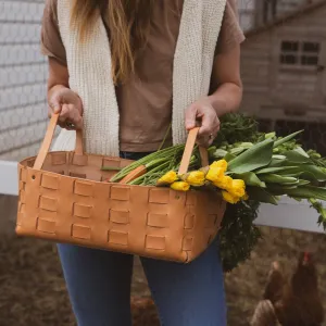 Large Leather Woven Basket