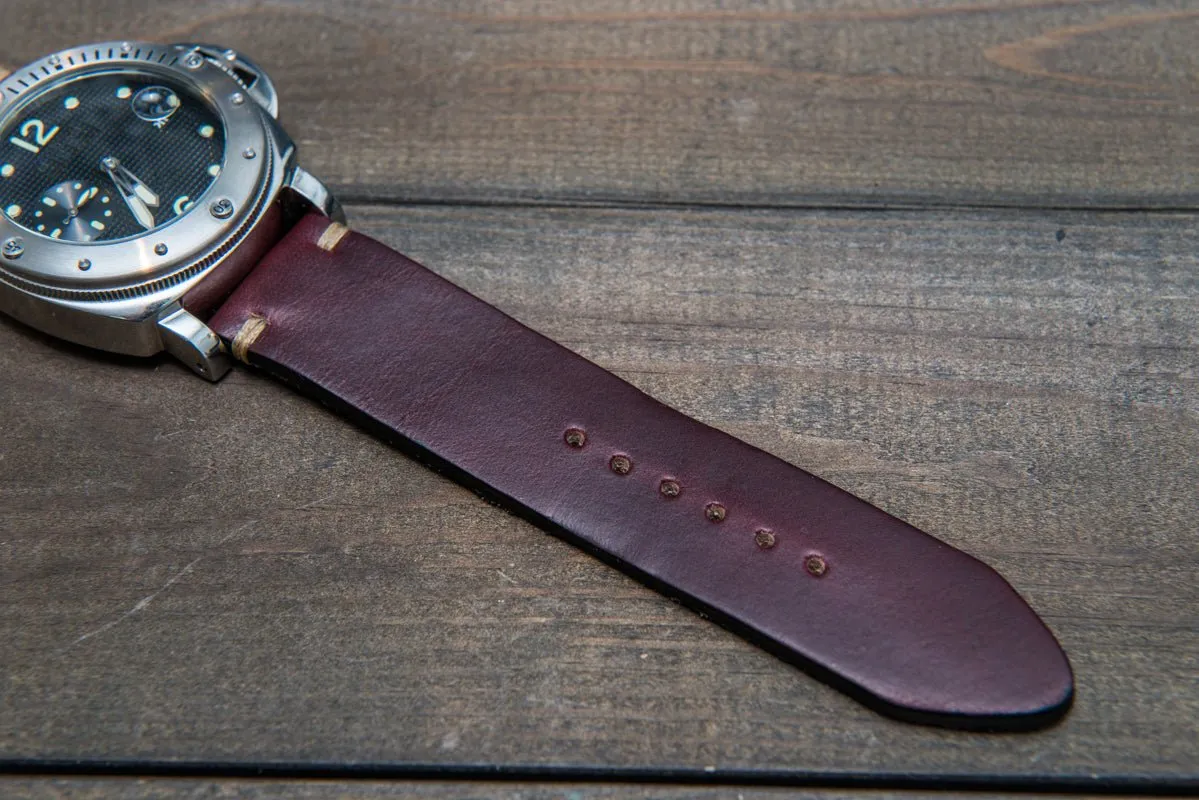 Leather watch strap 3-4 mm thick, Horween Burgundy Chromexcel, handmade in Finland -  16mm, 17 mm, 18mm, 19 mm, 20mm, 21mm, 22mm, 23 mm, 24mm, 25 mm, 26 mm.