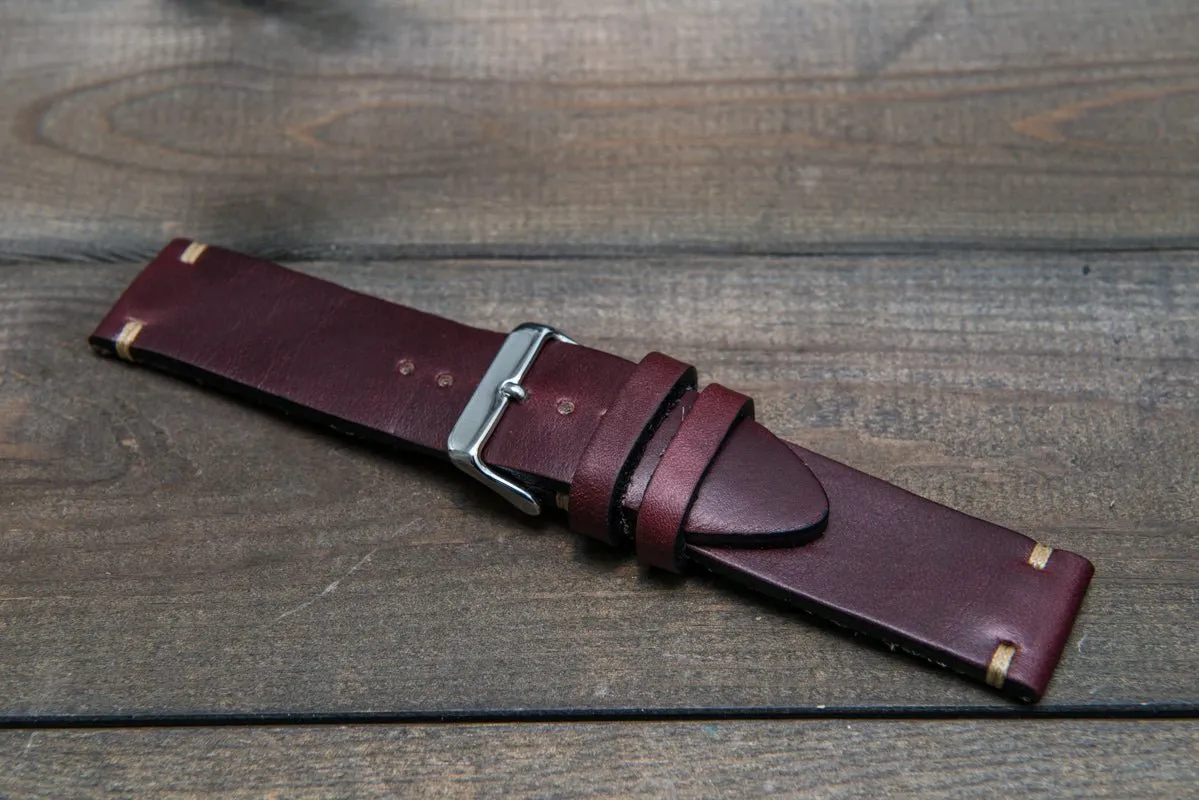 Leather watch strap 3-4 mm thick, Horween Burgundy Chromexcel, handmade in Finland -  16mm, 17 mm, 18mm, 19 mm, 20mm, 21mm, 22mm, 23 mm, 24mm, 25 mm, 26 mm.