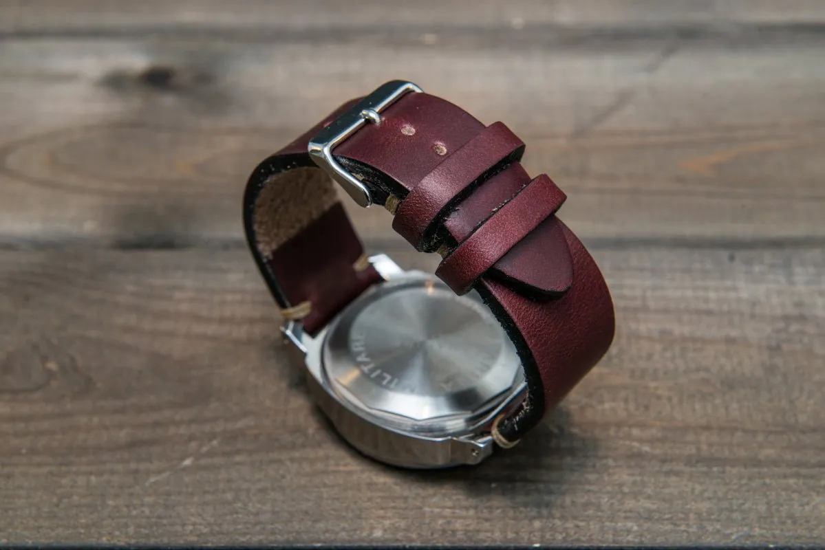 Leather watch strap 3-4 mm thick, Horween Burgundy Chromexcel, handmade in Finland -  16mm, 17 mm, 18mm, 19 mm, 20mm, 21mm, 22mm, 23 mm, 24mm, 25 mm, 26 mm.