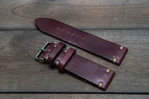 Leather watch strap 3-4 mm thick, Horween Burgundy Chromexcel, handmade in Finland -  16mm, 17 mm, 18mm, 19 mm, 20mm, 21mm, 22mm, 23 mm, 24mm, 25 mm, 26 mm.