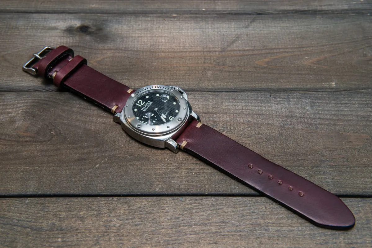 Leather watch strap 3-4 mm thick, Horween Burgundy Chromexcel, handmade in Finland -  16mm, 17 mm, 18mm, 19 mm, 20mm, 21mm, 22mm, 23 mm, 24mm, 25 mm, 26 mm.