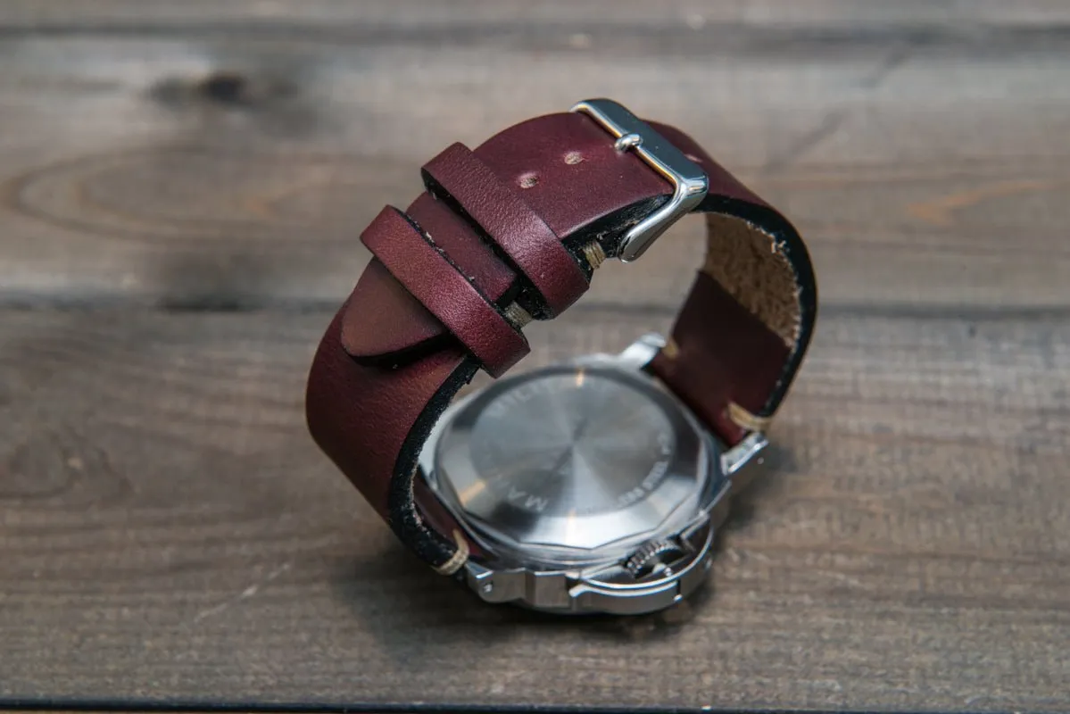 Leather watch strap 3-4 mm thick, Horween Burgundy Chromexcel, handmade in Finland -  16mm, 17 mm, 18mm, 19 mm, 20mm, 21mm, 22mm, 23 mm, 24mm, 25 mm, 26 mm.