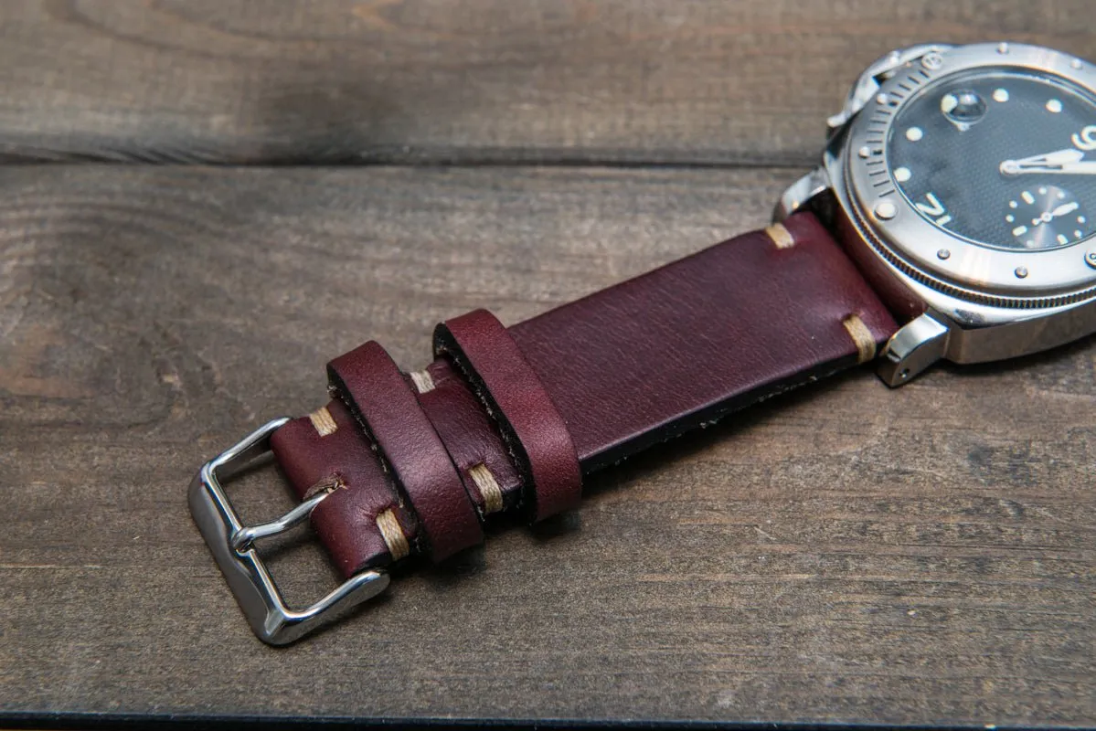 Leather watch strap 3-4 mm thick, Horween Burgundy Chromexcel, handmade in Finland -  16mm, 17 mm, 18mm, 19 mm, 20mm, 21mm, 22mm, 23 mm, 24mm, 25 mm, 26 mm.