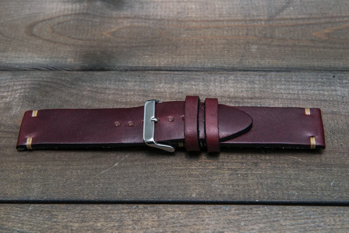 Leather watch strap 3-4 mm thick, Horween Burgundy Chromexcel, handmade in Finland -  16mm, 17 mm, 18mm, 19 mm, 20mm, 21mm, 22mm, 23 mm, 24mm, 25 mm, 26 mm.