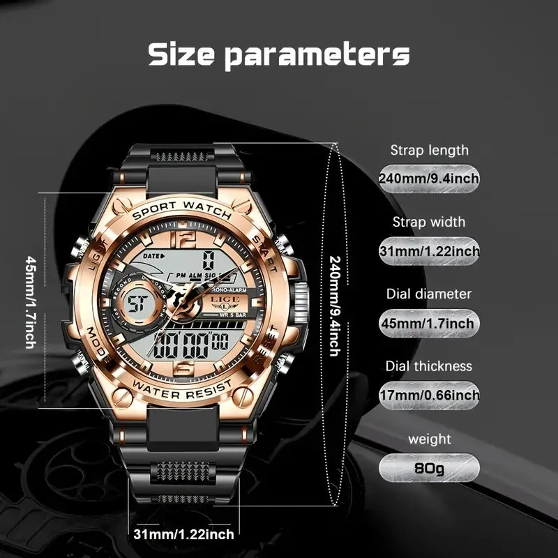 LIGE Men Digital Military Waterproof Watch