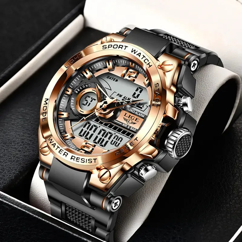 LIGE Men Digital Military Waterproof Watch