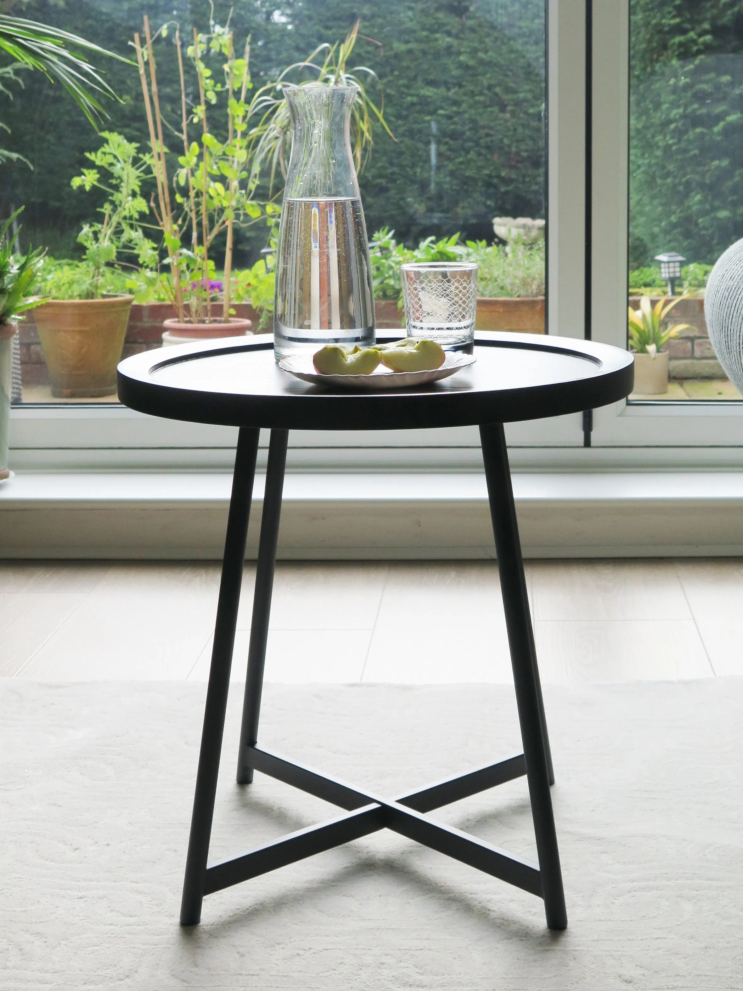 Louisa Round Side Table-Oak Veneer in Black Finish