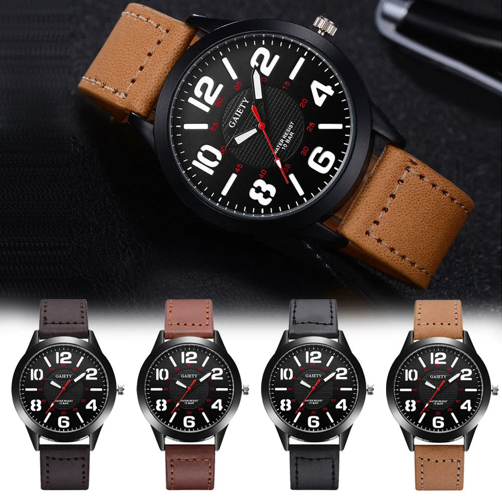 Male Fashion  Leather Strap Quartz Watch