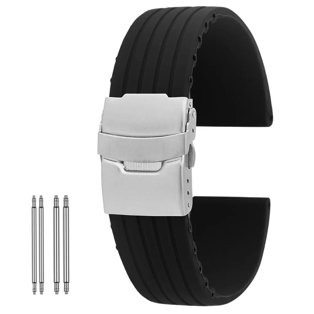 Napoli Solid Silicone Watch Strap With Push Button Deployant Clasp