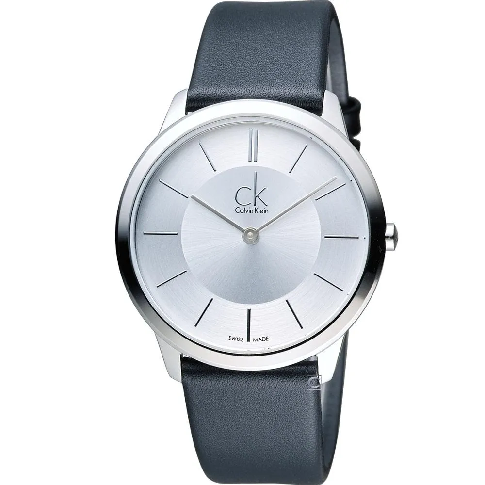 NEW Calvin Klein Minimal Leather Men Watches - Silver Dial K3M211C6