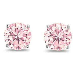 October Birthstone Pink 925 Sterling Silver Round Cz Stud Earring