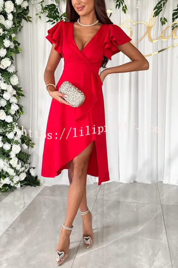 Perfect for Elegant Cascading Ruffle Design Formal Midi Dress