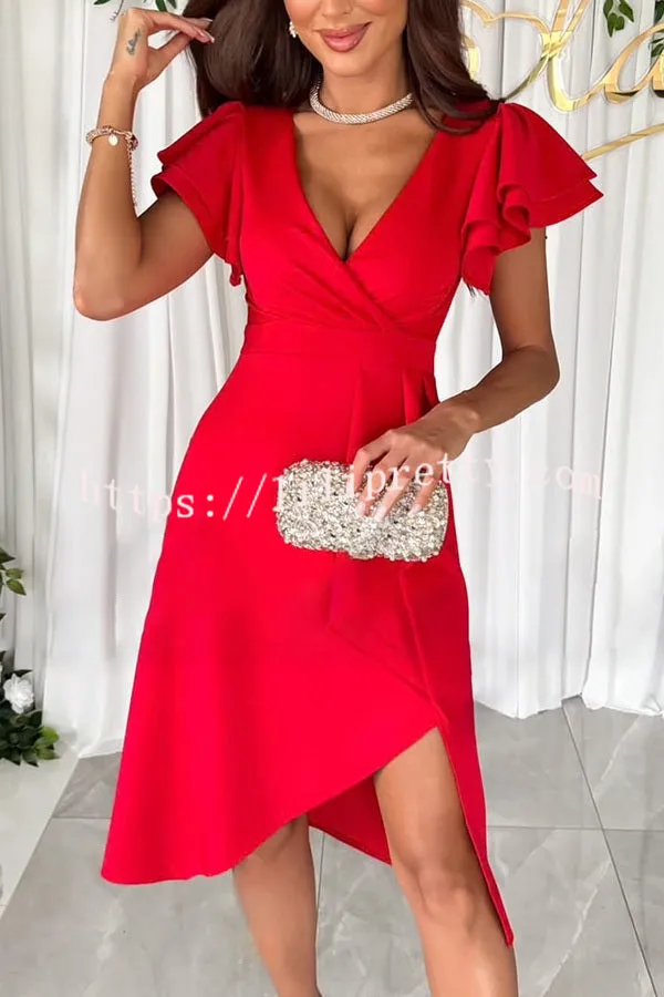 Perfect for Elegant Cascading Ruffle Design Formal Midi Dress