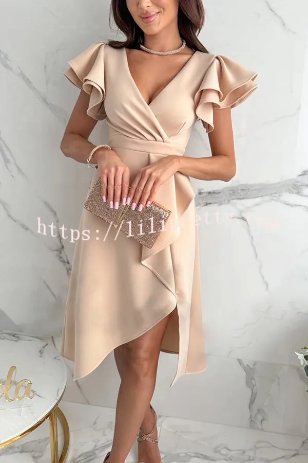 Perfect for Elegant Cascading Ruffle Design Formal Midi Dress