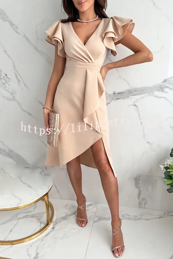 Perfect for Elegant Cascading Ruffle Design Formal Midi Dress