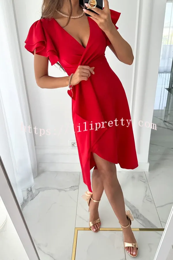 Perfect for Elegant Cascading Ruffle Design Formal Midi Dress