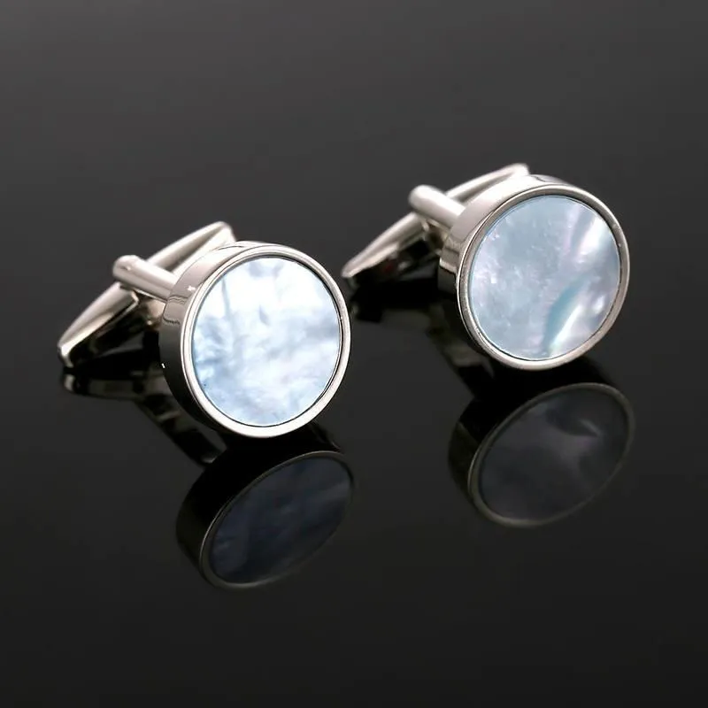 Round Sea Shell Silver-Tone Cufflinks