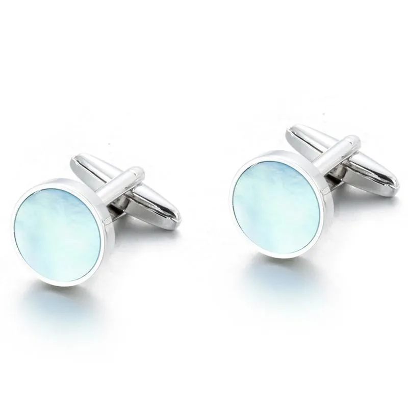 Round Sea Shell Silver-Tone Cufflinks