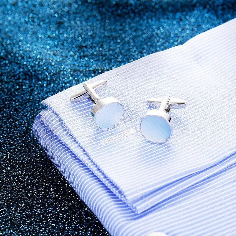 Round Sea Shell Silver-Tone Cufflinks