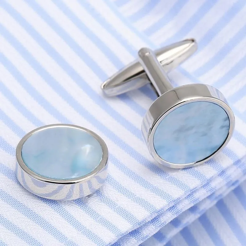 Round Sea Shell Silver-Tone Cufflinks