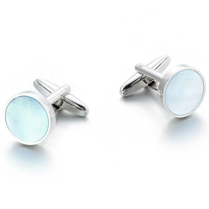 Round Sea Shell Silver-Tone Cufflinks