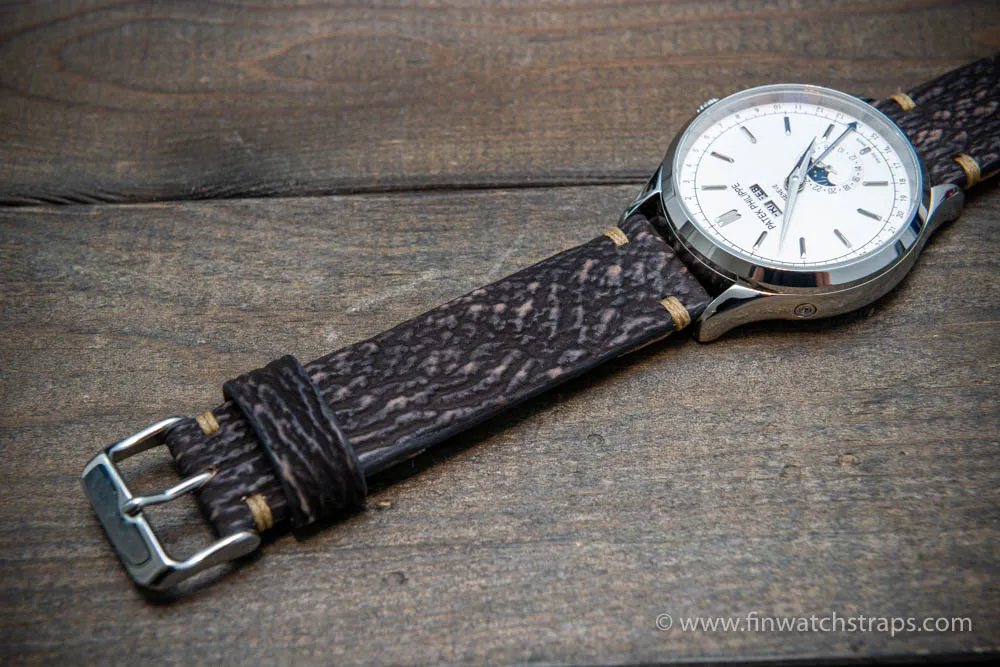 Shark leather watch strap/ Dark brown matte