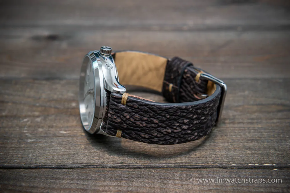 Shark leather watch strap/ Dark brown matte