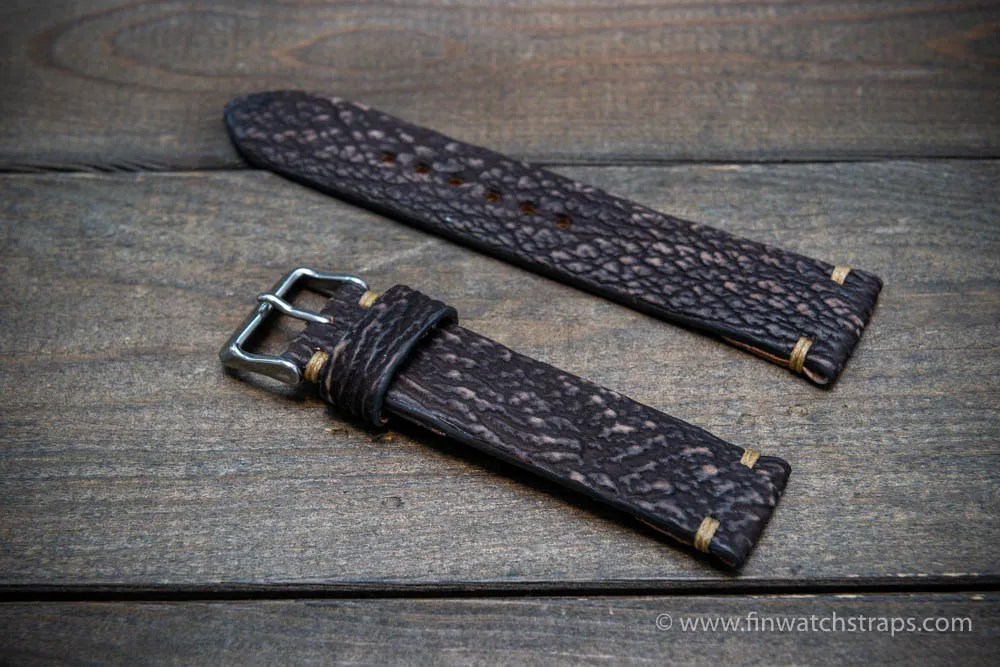 Shark leather watch strap/ Dark brown matte