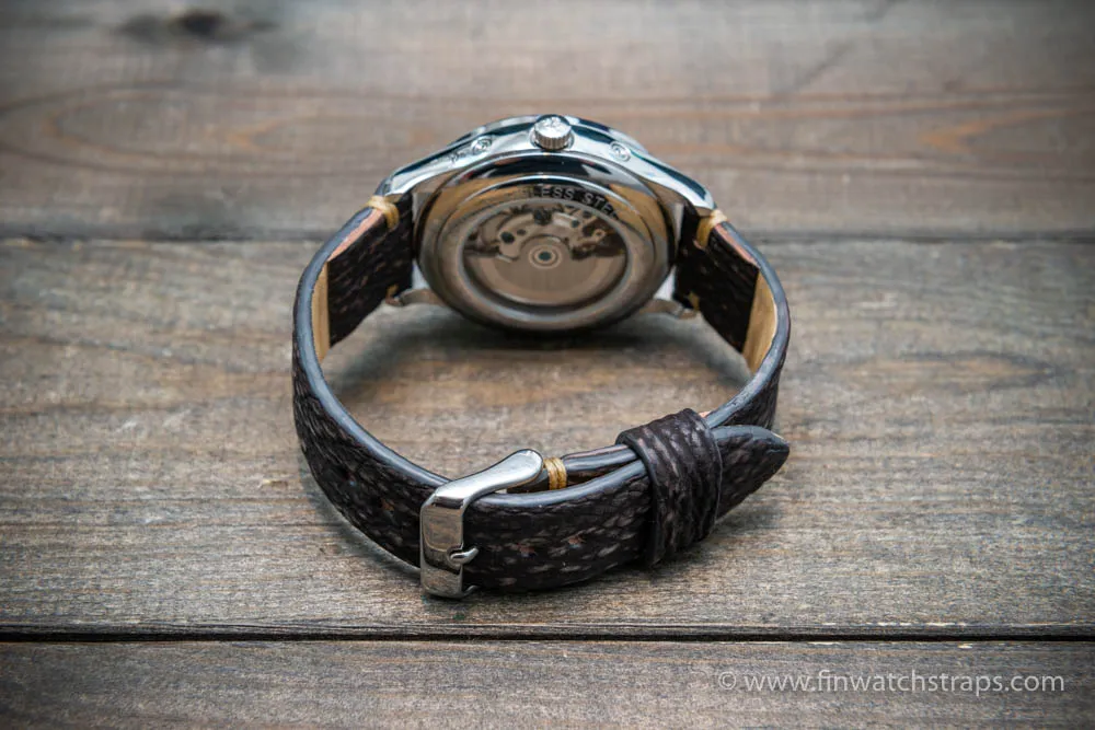 Shark leather watch strap/ Dark brown matte