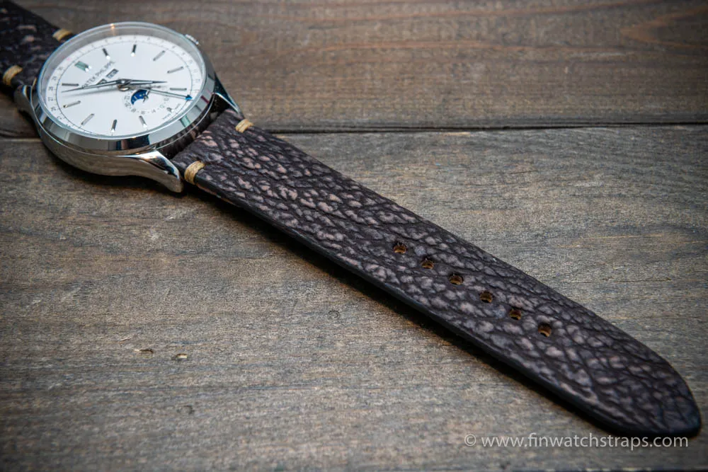 Shark leather watch strap/ Dark brown matte