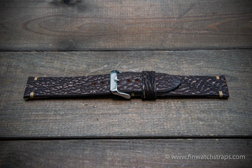 Shark leather watch strap/ Dark brown matte