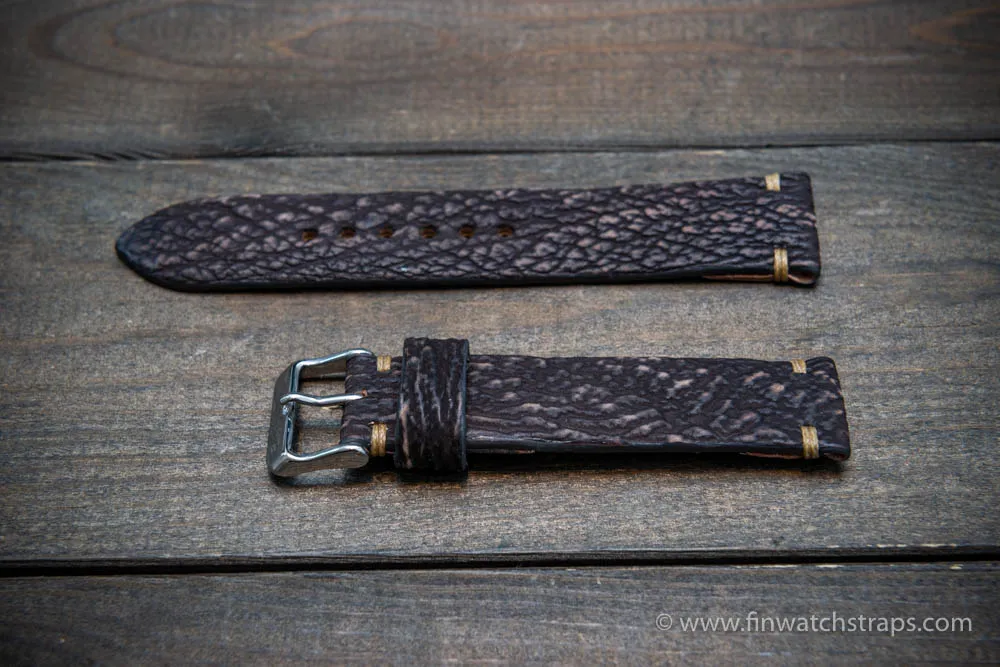 Shark leather watch strap/ Dark brown matte