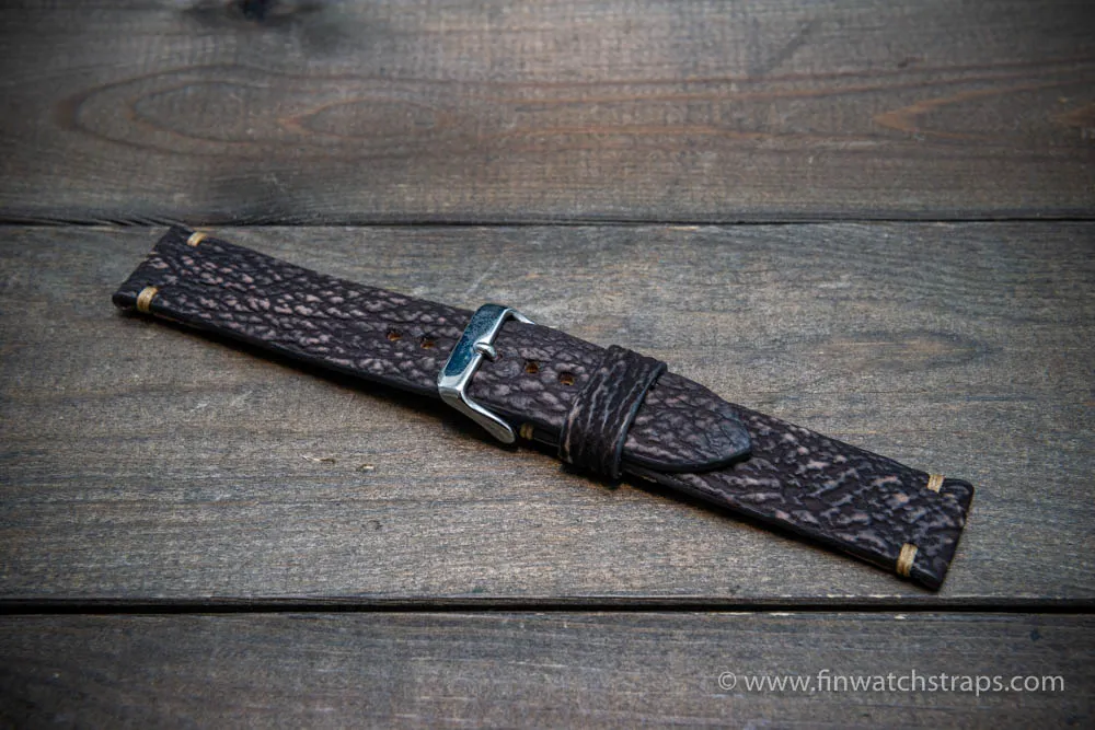 Shark leather watch strap/ Dark brown matte