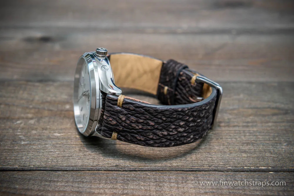 Shark leather watch strap/ Dark brown matte