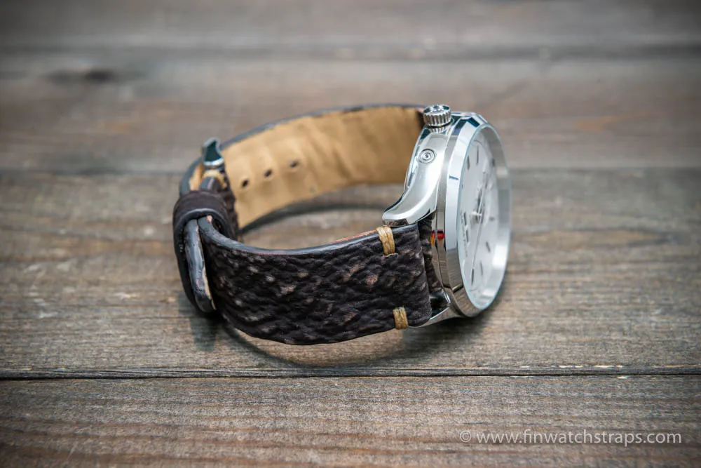 Shark leather watch strap/ Dark brown matte