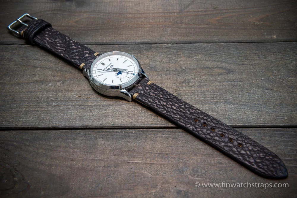 Shark leather watch strap/ Dark brown matte