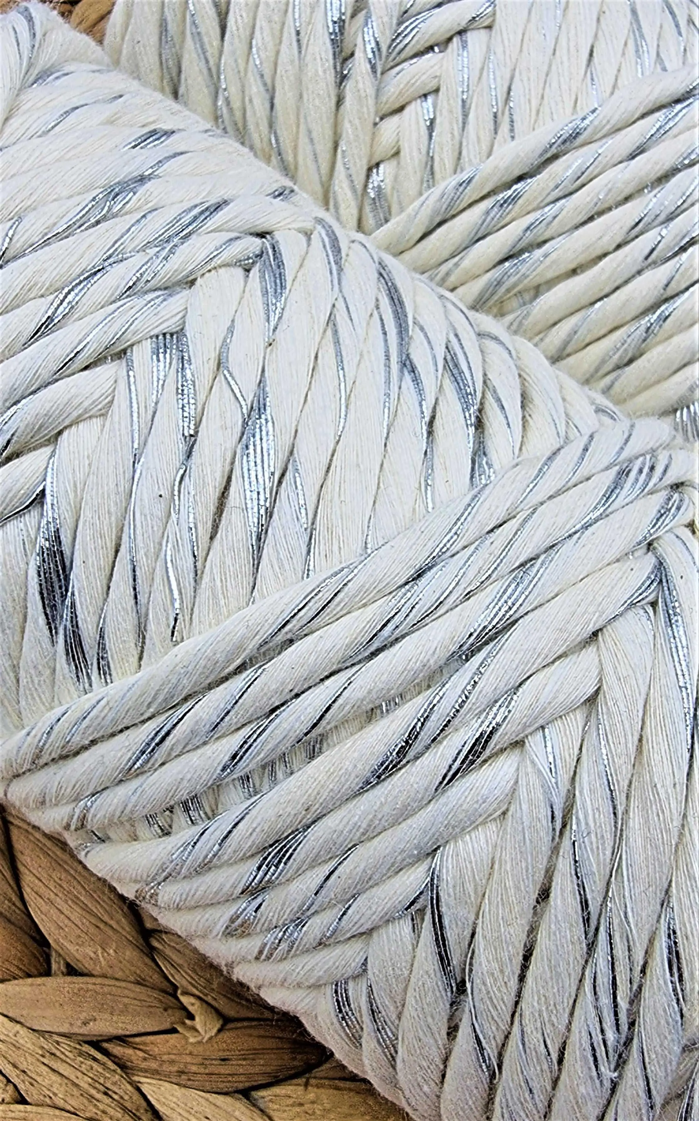 Shiny Silver Natural Macrame Cord - 3MM Single Strand Luxe Cotton String